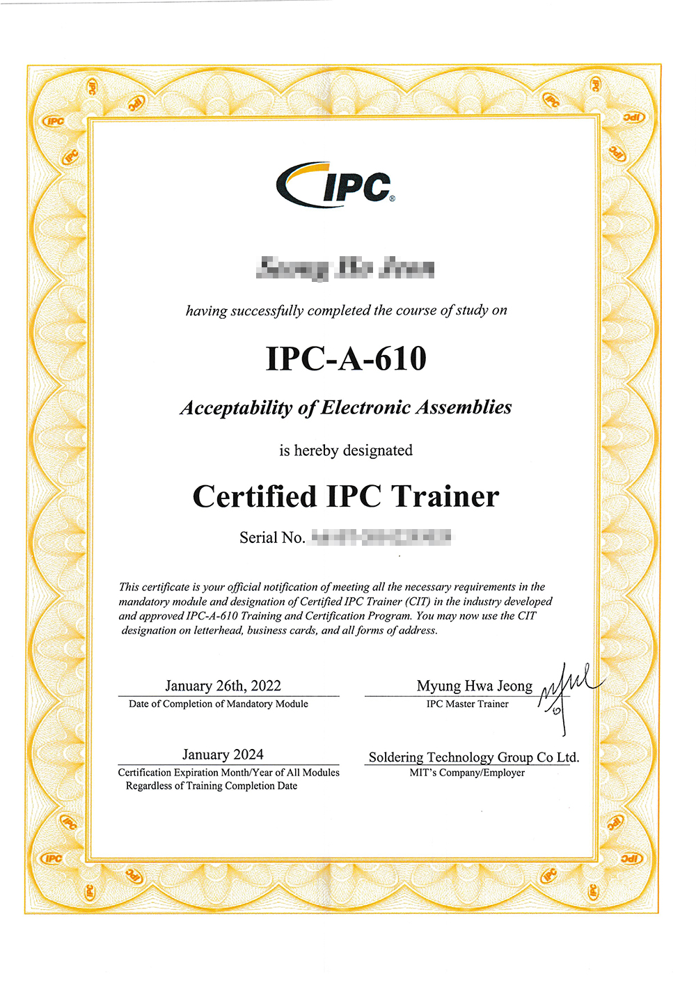 IPC-A-610 Certified